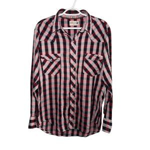 Vintage Genuine Roebucks plaid pearl button down shirt mens large western 70s